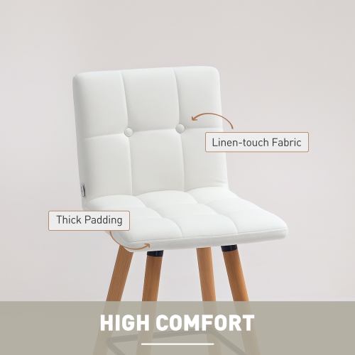 HOMCOM Modern Bar Stools Set of 2, 38" Upholstered Kitchen Island Stool with Solid Wood Legs, Backrest and Steel Footrest for Dining Room, Kitchen,