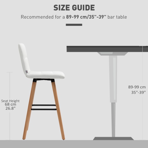 HOMCOM Modern Bar Stools Set of 2, 38" Upholstered Kitchen Island Stool with Solid Wood Legs, Backrest and Steel Footrest for Dining Room, Kitchen,