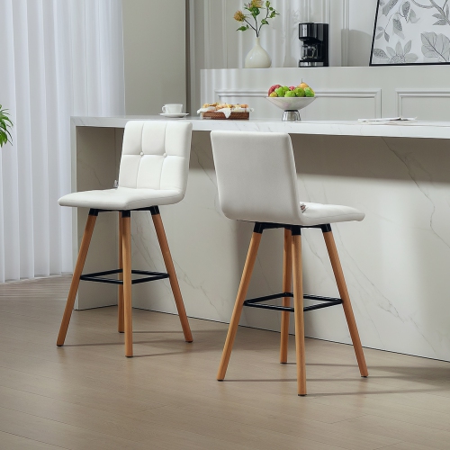 HOMCOM Modern Bar Stools Set of 2, 38" Upholstered Kitchen Island Stool with Solid Wood Legs, Backrest and Steel Footrest for Dining Room, Kitchen,