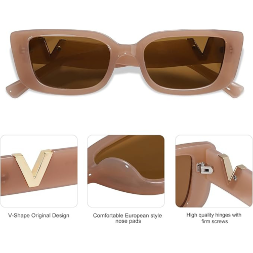 2 Pack Rectangle Sunglasses for Women 90s Retro Trendy Y2K Aesthetic Vintage Square Sunglasses AR82037