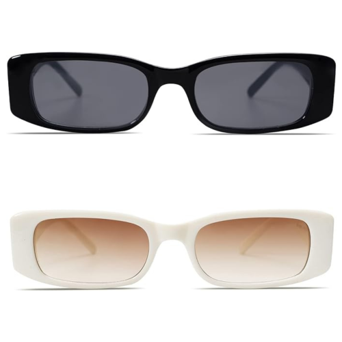 2 Pack Rectangle Sunglasses for Women 90s Retro Trendy Y2K Aesthetic Vintage Square Sunglasses AR82037
