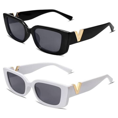 2 Pack Rectangle Sunglasses for Women 90s Retro Trendy Y2K Aesthetic Vintage Square Sunglasses AR82037
