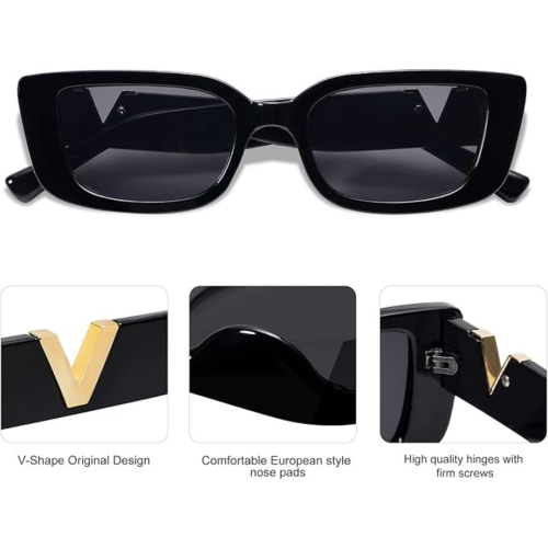 2 Pack Rectangle Sunglasses for Women 90s Retro Trendy Y2K Aesthetic Vintage Square Sunglasses AR82037