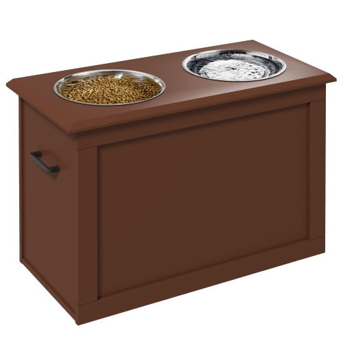 PawHut Elevated Dog Bowls for Large Dogs with Storage Dog Pet Diner Function 2 Stainless Steel Dog Bowls Elevated Base for Big-sized Dogs and Other L