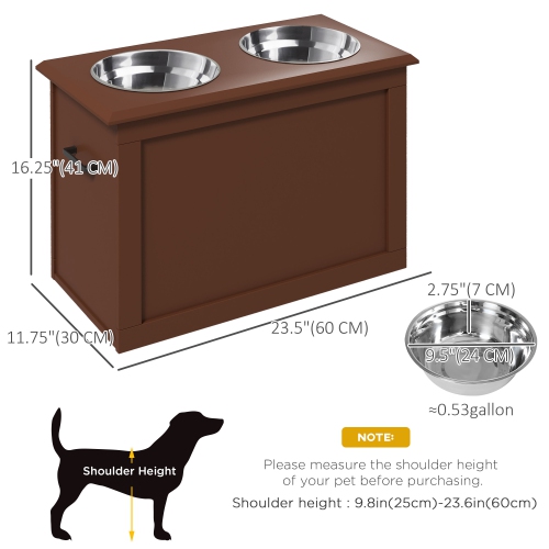 PawHut Elevated Dog Bowls for Large Dogs with Storage Dog Pet Diner Function 2 Stainless Steel Dog Bowls Elevated Base for Big-sized Dogs and Other