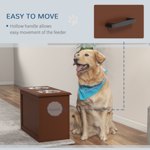 PawHut Elevated Dog Bowls for Large Dogs with Storage Dog Pet Diner Function 2 Stainless Steel Dog Bowls Elevated Base for Big-sized Dogs and Other