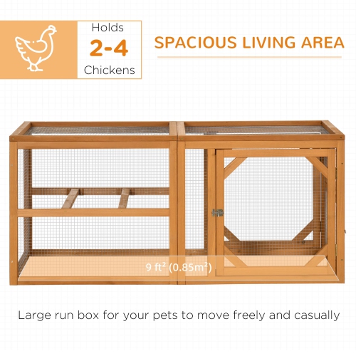 PawHut 55" Wooden Chicken Coop Extension, Chicken Cage Outdoor with Roosting Bars, Combinable Design Chicken Run Hen House, Orange