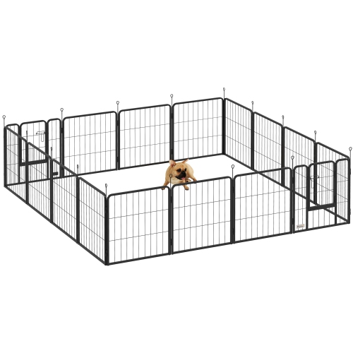 PawHut – Parc pour chien à 16 panneaux, clôture robuste pour animaux 22 larg. X 24 haut., porte et courroie pour jardin intérieur extérieur, portatif