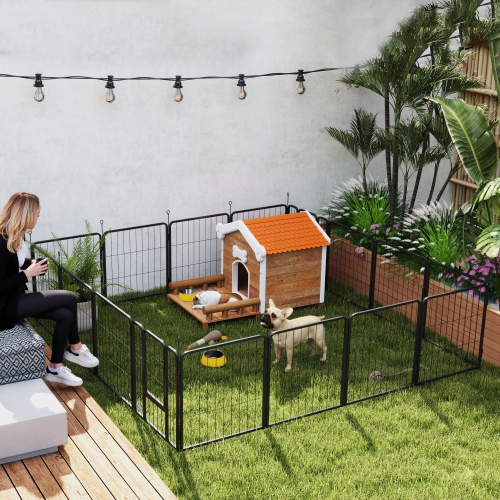 PawHut – Parc pour chien à 16 panneaux, clôture robuste pour animaux 22 larg. X 24 haut., porte et courroie pour jardin intérieur extérieur, portatif