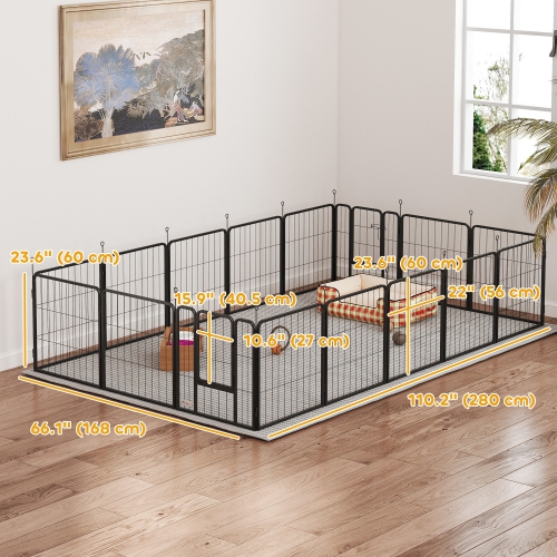 PawHut – Parc pour chien à 16 panneaux, clôture robuste pour animaux 22 larg. X 24 haut., porte et courroie pour jardin intérieur extérieur, portatif
