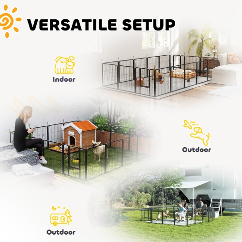 PawHut – Parc pour chien à 16 panneaux, clôture robuste pour animaux 22 larg. X 24 haut., porte et courroie pour jardin intérieur extérieur, portatif