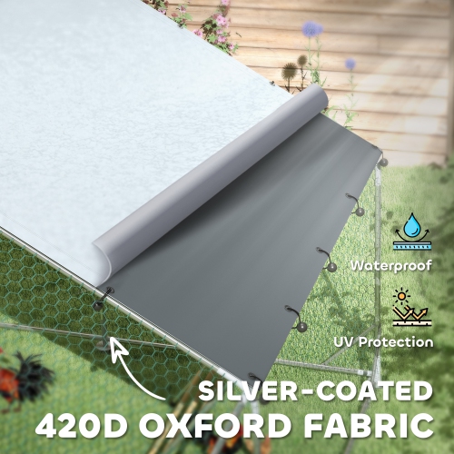 PawHut Chicken Run, Large Metal Chicken Coop with Feeding Door, Waterproof & UV-Resistant Cover, Hanging Feeder, Perch, Poultry Cage for Outdoor,