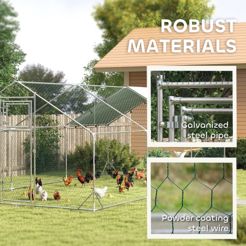 PawHut Chicken Run, Large Metal Chicken Coop with Feeding Door, Waterproof & UV-Resistant Cover, Hanging Feeder, Perch, Poultry Cage for Outdoor,
