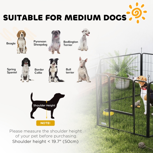 PawHut Dog Playpen, 31.5"W Heavy-Duty Metal Puppy Play Pen, Pet Exercise Fences for Outside and Indoor, DIY Design with Door for Medium Dogs, 6