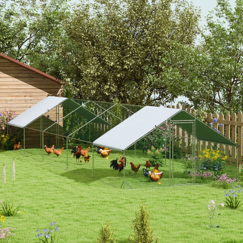 PawHut Metal Chicken Coop, Walk-in Large Chicken Run, Poultry Cage for 30-40 Hen, Duck, Rabbit with Water- and UV-Protection Cover, for Backyard,