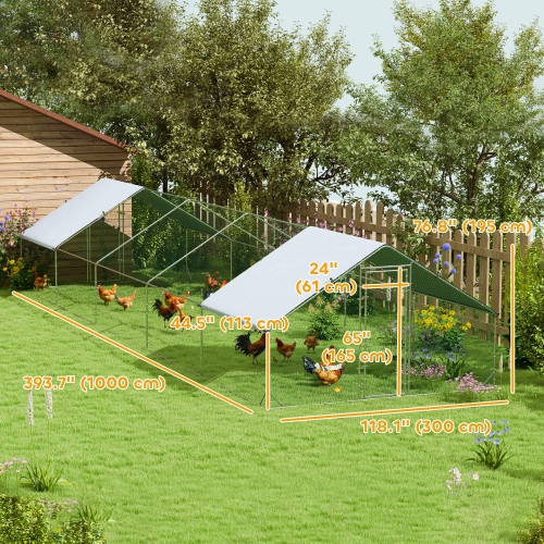 PawHut Metal Chicken Coop, Walk-in Large Chicken Run, Poultry Cage for 30-40 Hen, Duck, Rabbit with Water- and UV-Protection Cover, for Backyard,