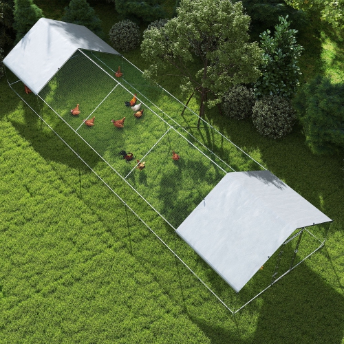 PawHut Metal Chicken Coop, Walk-in Large Chicken Run, Poultry Cage for 30-40 Hen, Duck, Rabbit with Water- and UV-Protection Cover, for Backyard,