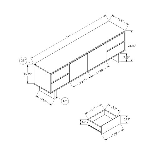 Monarch Specialties I 2718 - Tv Stand, 72 Inch, Console, Media Entertainment Center, Storage Drawers, Storage Cabinet, Brown Laminate, Transitional