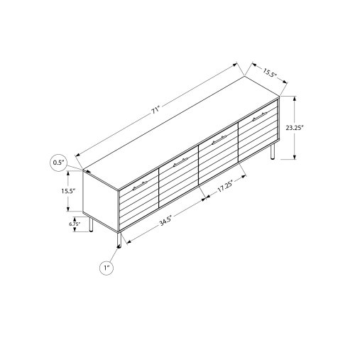 Monarch Specialties I 2727 - Tv Stand, 72 Inch, Console, Media Entertainment Center, Storage Cabinet, Brown Laminate, Black Metal, Transitional