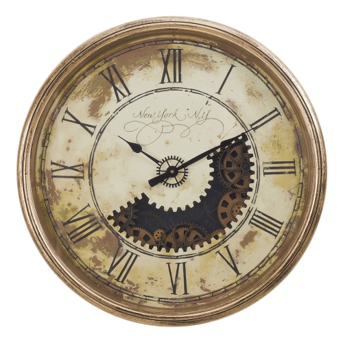 Monarch Specialties I 9034 - Clocks, 30" Round, Gear Mechanism, Large Oversized, Wall Clock, Antique Gold, Transitional"