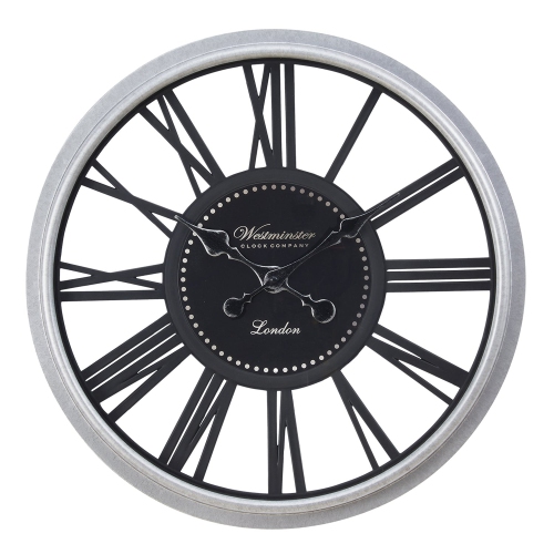 Monarch Specialties I 9056 - Clocks, 20" Round, Wall Clock, Black, Silver, Transitional