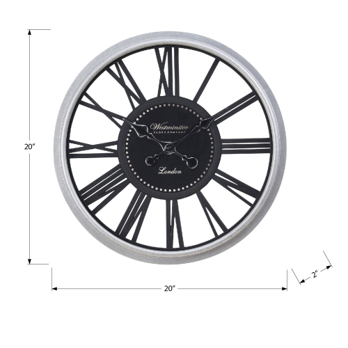 Monarch Specialties I 9056 - Clocks, 20" Round, Wall Clock, Black, Silver, Transitional