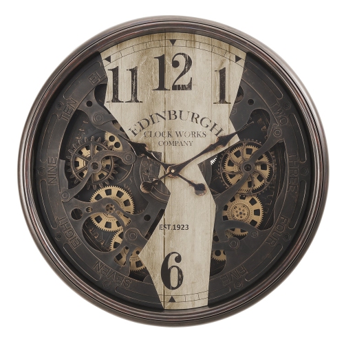 Monarch Specialties I 9023 - Clocks, 30" Round, Wall Clock, Gear Mechanism, Brown, Transitional