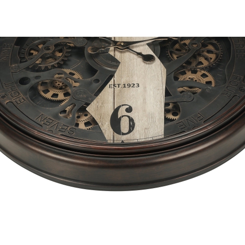 Monarch Specialties I 9023 - Clocks, 30" Round, Wall Clock, Gear Mechanism, Brown, Transitional