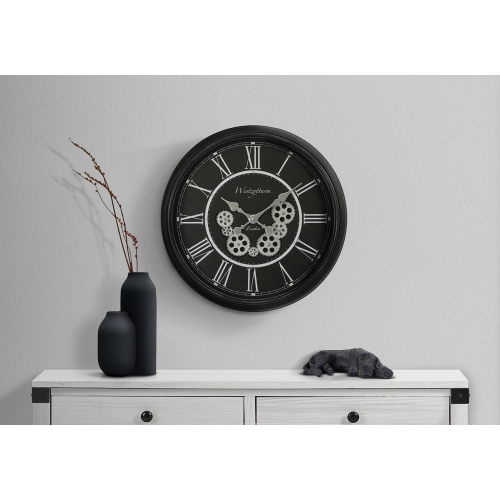 Monarch Specialties I 9072 - Clocks, 23" Round, Gear Mechanism, Wall Clock, Black, Transitional