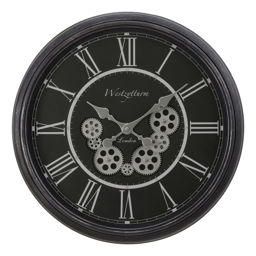 Monarch Specialties I 9072 - Clocks, 23" Round, Gear Mechanism, Wall Clock, Black, Transitional