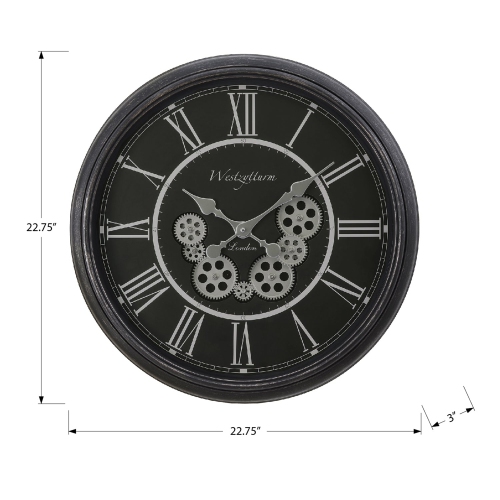Monarch Specialties I 9072 - Clocks, 23" Round, Gear Mechanism, Wall Clock, Black, Transitional