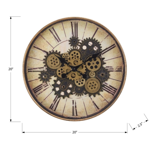 Monarch Specialties I 9063 - Clocks, 20" Round, Gear Mechanism, Wall Clock, Brown, Transitional