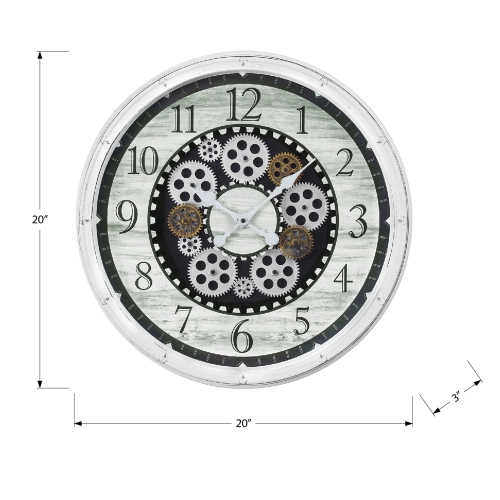 Monarch Specialties I 9059 - Clocks, 20" Round, Gear Mechanism, Wall Clock, Antique White, Transitional