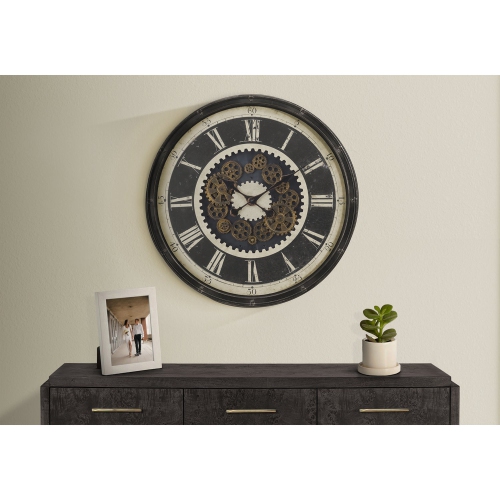 Monarch Specialties I 9031 - Clocks, 30" Round, Gear Mechanism, Large Oversized, Wall Clock, Brown, Transitional