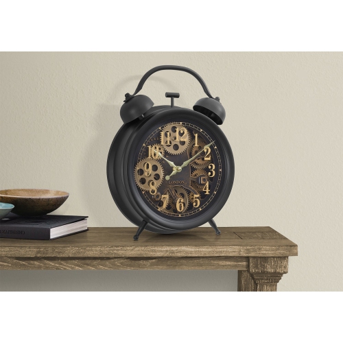 Monarch Specialties I 9014 - Clocks, 12" Round, Gear Mechanism, Table Clock, Black, Transitional