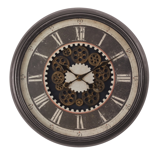 Monarch Specialties I 9070 - Clocks, 23" Round, Gear Mechanism, Wall Clock, Brown, Transitional