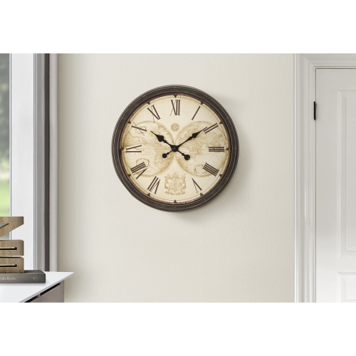 MONARCH SPECIALTIES  I 9048 - Clocks, 20" Round, Wall Clock, Antique Brown, Transitional