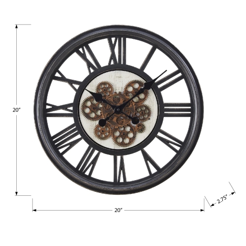 Monarch Specialties I 9064 - Clocks, 20" Round, Gear Mechanism, Wall Clock, Black, Transitional