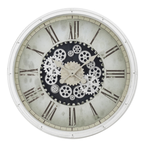 Monarch Specialties I 9033 - Clocks, 30" Round, Gear Mechanism, Large Oversized, Wall Clock, White, Transitional