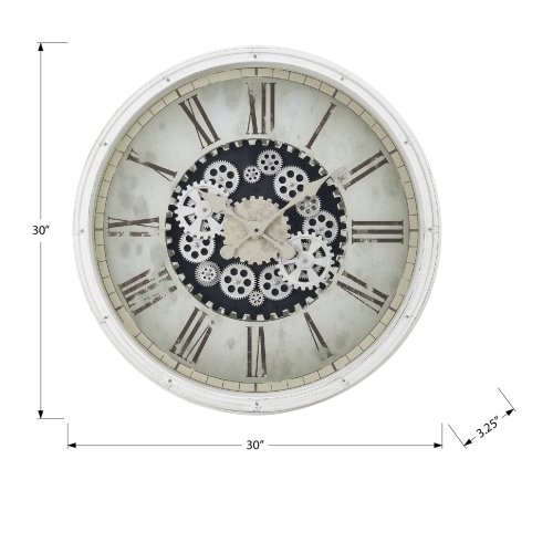Monarch Specialties I 9033 - Clocks, 30" Round, Gear Mechanism, Large Oversized, Wall Clock, White, Transitional