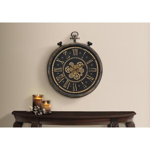 Monarch Specialties I 9073 - Clocks, 24" Round, Gear Mechanism, Wall Clock, Brown, Transitional