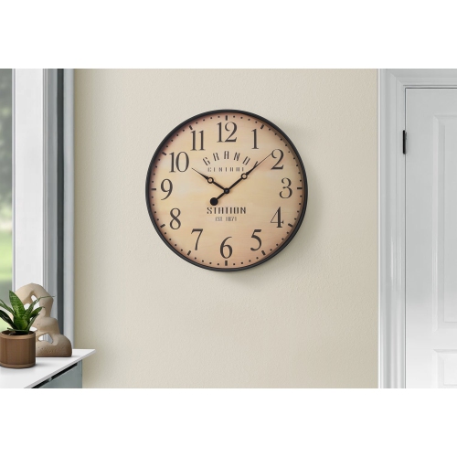 Monarch Specialties I 9053 - Clocks, 20" Round, Wall Clock, Antique Brown, Transitional