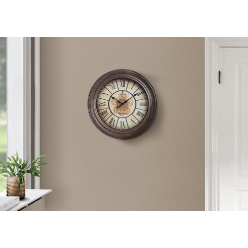 Monarch Specialties I 9081 - Horloges, rond de 15&nbsp;po, horloge murale, brun antique, transitionnel