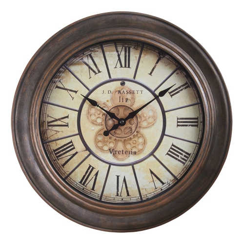 Monarch Specialties I 9081 - Clocks, 15" Round, Wall Clock, Antique Brown, Transitional