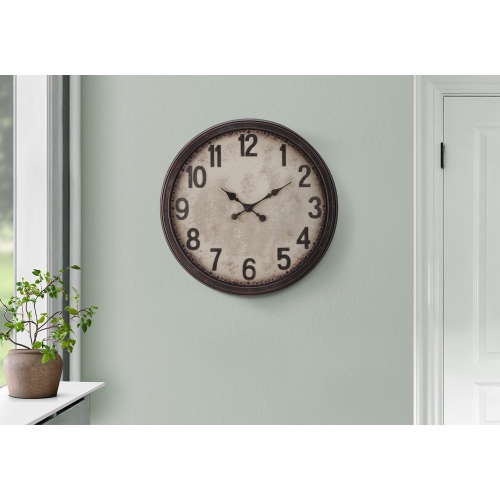 Monarch Specialties I 9054 - Clocks, 20" Round, Wall Clock, Antique Brown, Transitional