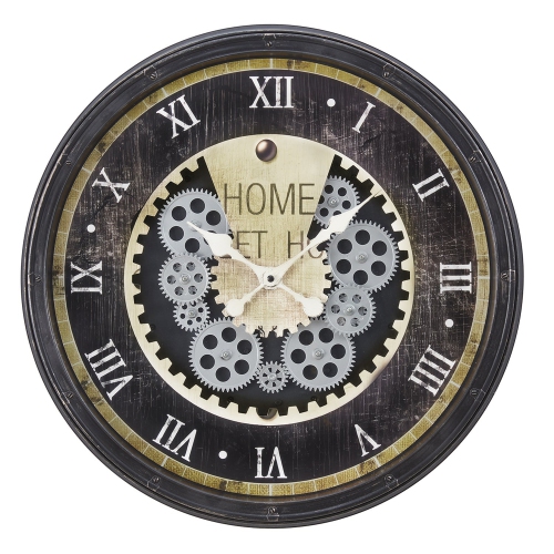 Monarch Specialties I 9062 - Clocks, 20" Round, Gear Mechanism, Wall Clock, Brown, Transitional
