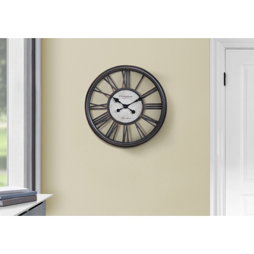 Monarch Specialties I 9093 - Clocks, 18" Round, Wall Clock, Antique Black, Transitional