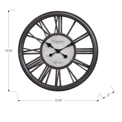 Monarch Specialties I 9093 - Clocks, 18" Round, Wall Clock, Antique Black, Transitional