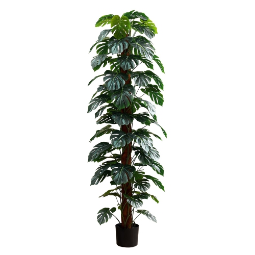 Monarch Specialties I 9521 - Artificial Plant, 83" Tall, Monstera Tree, Floor, Indoor, Decorative, Green Leaves, Black Pot"