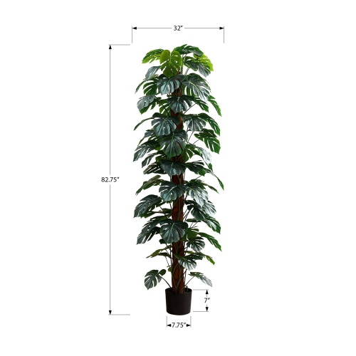 Monarch Specialties I 9521 - Artificial Plant, 83" Tall, Monstera Tree, Floor, Indoor, Decorative, Green Leaves, Black Pot"